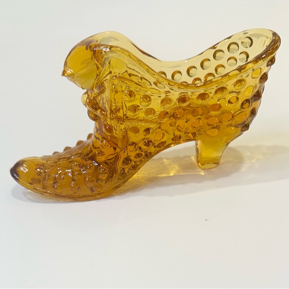 🌟3xHP🌟VTG 1960s-70s Fenton Amber Glass Hobnail Lady Slipper Decoration